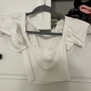 Zara White Ruffled Crop Top